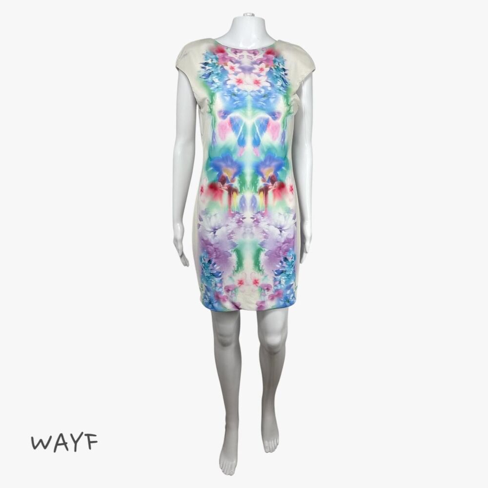 AFRM Women's Mabel Floral Cap Sleeve Mesh Minidress in Falling Petal Size L